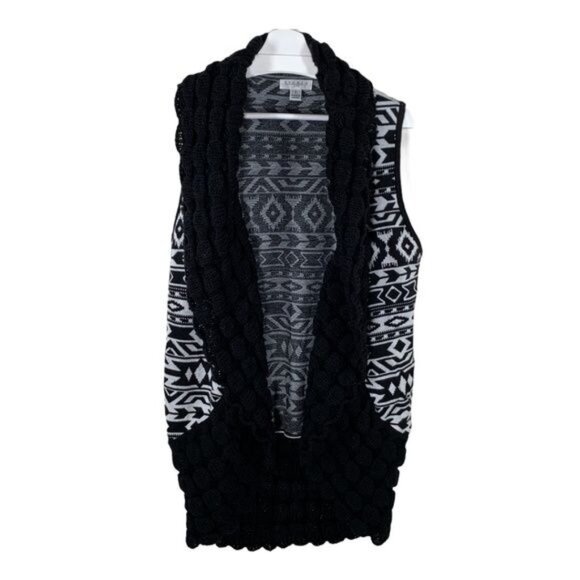 John Paul Richard Studio Chunky Knit Cardigan Vest L Black White Fall - Picture 1 of 10